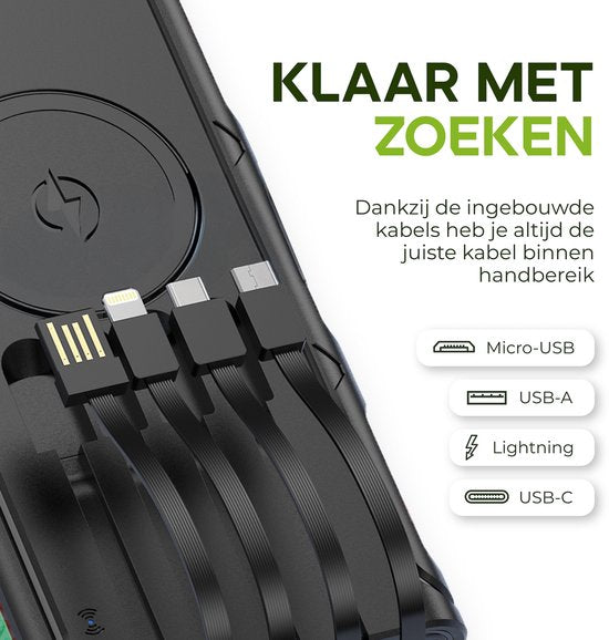 iSetchi Solar Powerbank 42800 mAh - Batterie externe - Pack d'urgence - Alimentation solaire - Chargeur rapide - Avec boussole et câble USB-C - Charge rapide 22,5W - Avec lampe de poche pratique - Vert/Noir