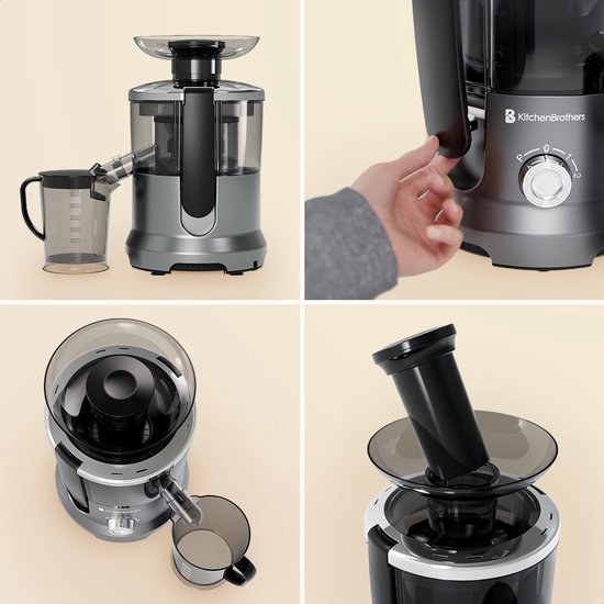 KitchenBrothers Extracteur de jus - Pour légumes et fruits - Extracteur de jus - Avec récipient à pulpe - 500ml - 600W - Argent/Gris
