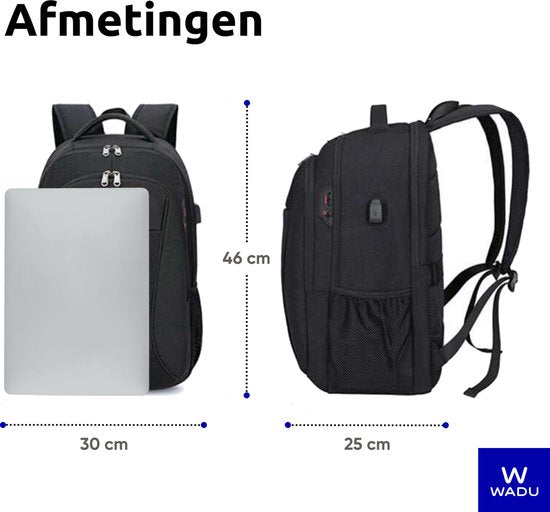 Wadu Anti-theft Waterproof Backpack Includes Usb Charging Station 14 T/m 15.6 Inch Black