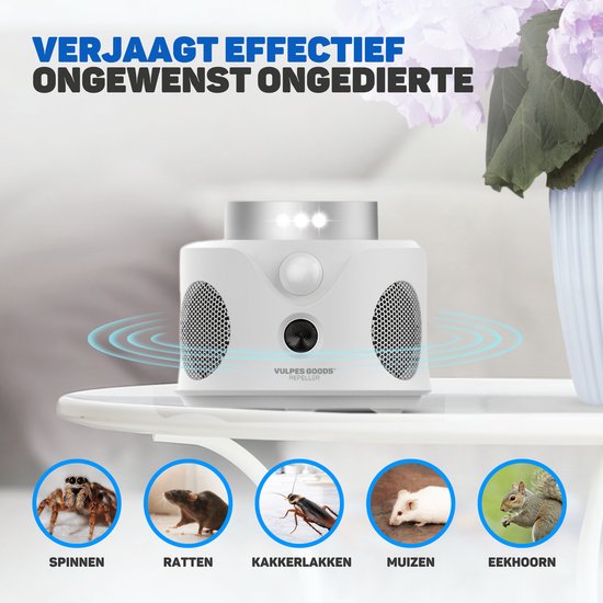 Vulpes Goods® Repellent - Répulsif à souris à ultrasons - Répulsif pour l'intérieur - Lutte contre les souris et les insectes respectueuse des animaux - Piège à souris respectueux des animaux - Protection à 360 degrés - Répulsif pour les nuisibles - Versi