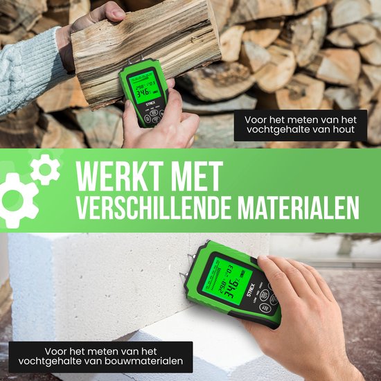 Strex Moisture Meter Digital - Pour le bois et les matériaux de construction (y compris la pierre, le plâtre et le béton) - Affichage LCD - Humidity Meter - Moisture Malls - Incl. Batteries & Storage Case