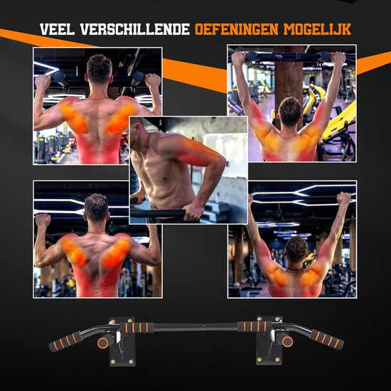 TTD® Premium Pull Up Bar - Pull Up Station - Wall Mounted Pull Up Bar - Dip Station - Dip Bars - Home Sports - Home Fitness - Premium materials - Extra Sturdy up to 250KG - Includes mounting parts - Home workout - Black/Orange