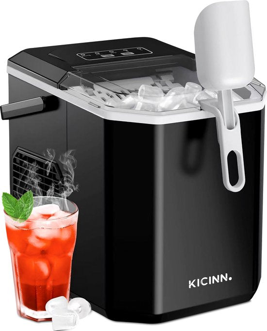 Kicinn Machine à glaçons - Machine à glaçons - Machine à glaçons - Cuillère à glaçons - 12kg/24h - Fonction auto-nettoyante - Noir