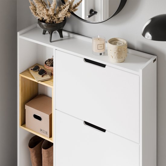 SoBuy FSR209-WN Meuble à chaussures, blanc, compact, rangement pour 9 paires de chaussures, idéal pour les petites pièces et les maisons, MDF + bambou, 90 x 19 x 129,5 cm FSR209-WN