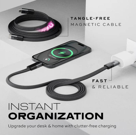 Câble de charge MagStack Slim Pro - 2m- noir - USB-C vers USB-C - Tressé nylon - 100W