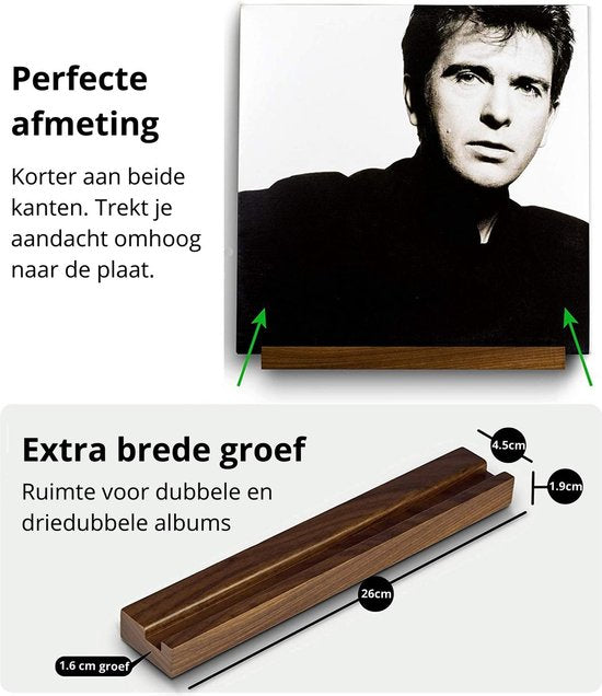 Porte-disques mural (lot de 3) - Porte-disques - Porte-vinyles mural - Porte-disques - bois de frêne foncé de qualité supérieure