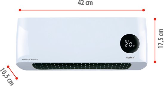 alpina Ceramic Stove with Wall Mounting - Electric Heater 2000W - Adjustable Heat Stages and Timer - Wall Stove with Remote Control - Fan Stove - For Indoors