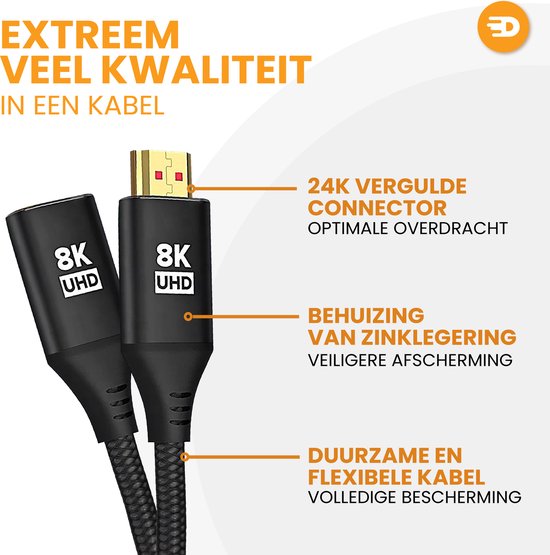 Drivv. Câble d'extension HDMI Premium 2.1 - mâle vers femelle - 3 mètres