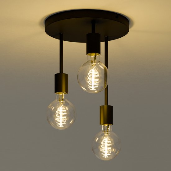 Nolt Ceiling Lamp - Plafonnier - 3x E27 Lampes - Industriel - ⌀ 28cm - Noir