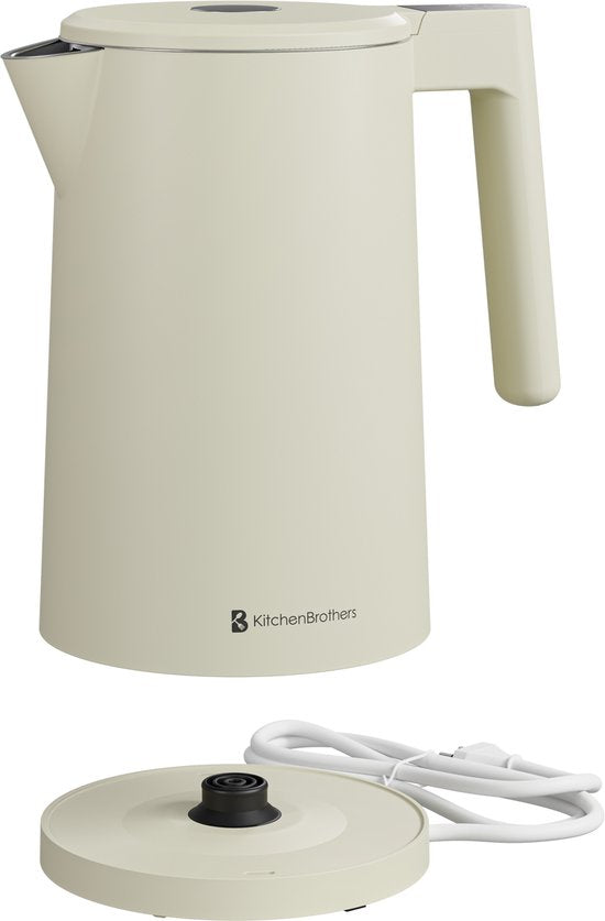 KitchenBrothers Bouilloire - 1.7L - Avec contrôle de la température - Électrique - Fonction maintien au chaud - Affichage - Double paroi - Cool-touch - 2200W - Beige