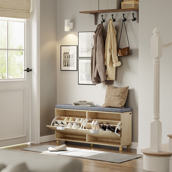 SoBuy - Banc à chaussures avec rangement - Chêne clair - 100x24x50 cm - 2 portes - Charge max. 237 kg