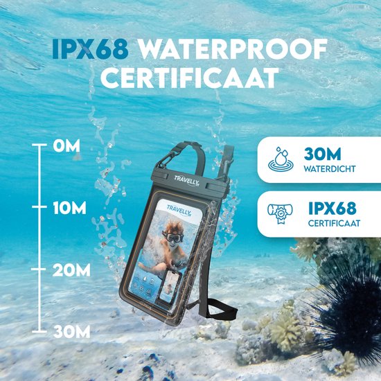 Travelly® Luxe Waterproof Phone Case - Étui sous-marin universel pour smartphone - Convient à tous les téléphones - Sacoche sèche - Pour les vacances, la natation et les sports nautiques - Noir
