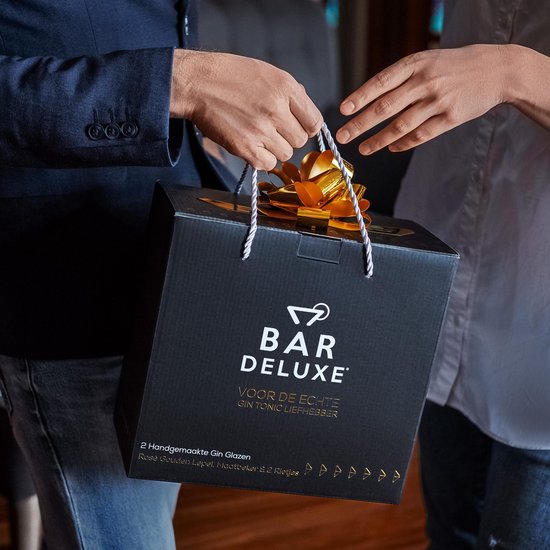 BarDeluxe® Verres à Gin Tonic - 500ml - Coffret Gin Tonic - Soufflé à la main - Verres à Gin - 2 pièces - Coffret Gin - Cristal - Cadeau pour femme - Cadeau pour homme - Comprend 2 verres à Gin, une cuillère à Gin Tonic, une tasse à mesurer, 2 pailles en