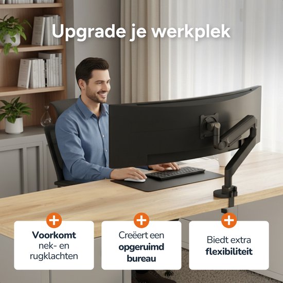 Skoov Bras pour écran avec vérin à gaz - Pour 13 à 57 pouces - Capacité de charge de 27KG - Ecran large - Support pour 1 écran - Moniteur - Support - Support - Extra stable - Noir