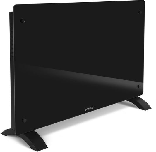 Convecteur de chauffage électrique - VONROC - 2000W & avec contrôle Wifi - équipé d'un affichage Led et d'une minuterie - pour les espaces jusqu'à 24 m² - Verre noir