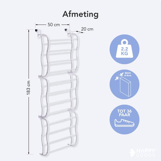 Happy Goods - Support à chaussures XXL - 40 paires de chaussures - Support de rangement - Porte émoussée et opaque - Armoire à chaussures - Support à chaussures suspendu - Métal - Rangement suspendu - Système de rangement de chaussures - Armoire à chaussu