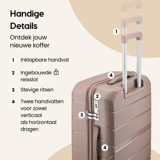 SKYCASES Urban Adventurer - Ensemble de valises - 3 pièces - Serrure à chiffres - 232L - Roues pivotantes - Valise de voyage avec serrure de valise - Légère - Champagne
