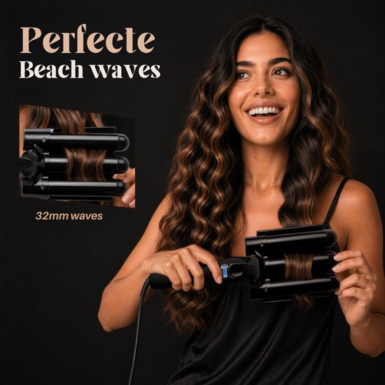 Vaive Gaufrier 32 mm - Ondes de plage - Fer à boucler - Fer à boucler - Waver - Revêtement céramique
