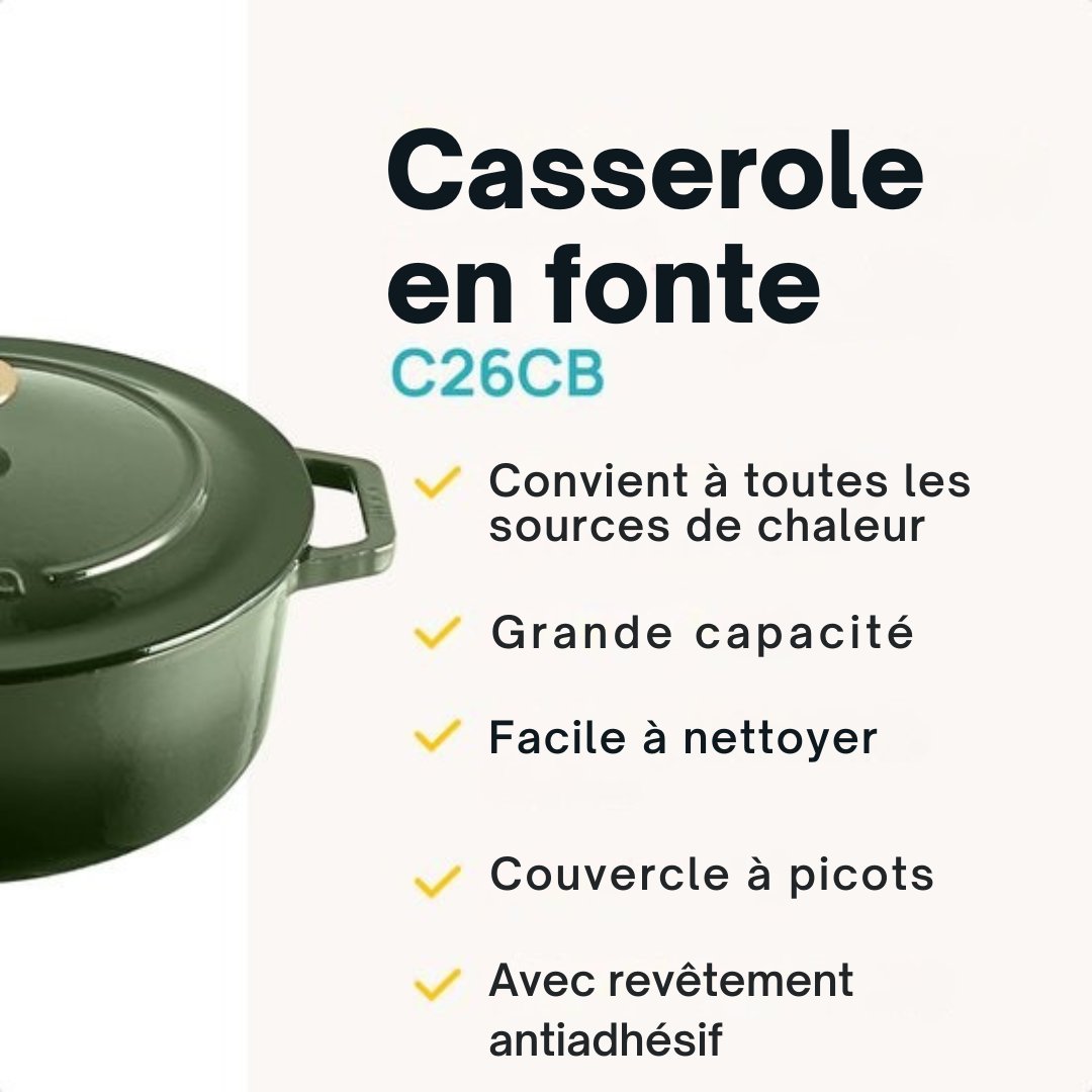 Casserole en fonte MOA - 7,2L - Pour toutes les sources de chaleur y compris l'induction - Avec couvercle - Ø 30cm - Revêtement antiadhésif - Vert