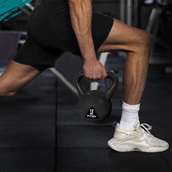 Fitby Kettlebell 12KG - Kettlebell - Fitness - Poids - Convient pour CrossFit & Fitness - Entraînement physique - Noir