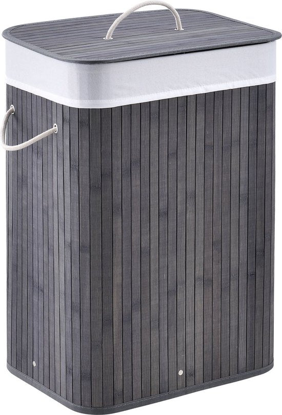 Panier à linge en bambou bouclé - 72 L - Gris - Sac à linge amovible
