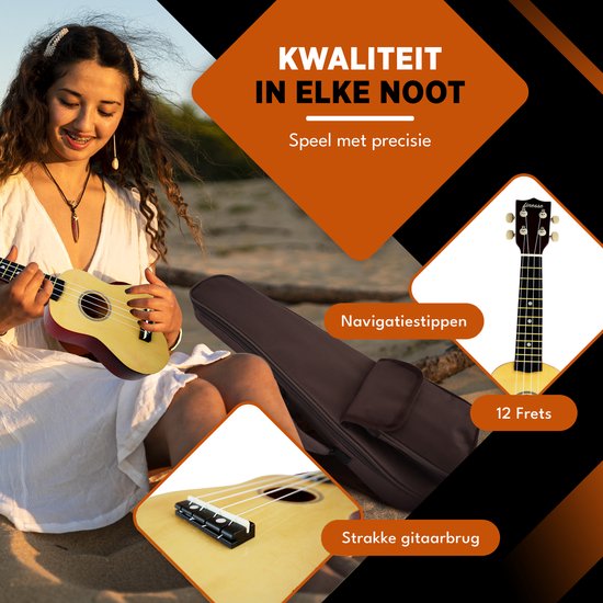 Finesse Ukulele - Starter set - 21" - Ukulele - Toy Guitar - Enfant - Instrument de musique - Couleur bois