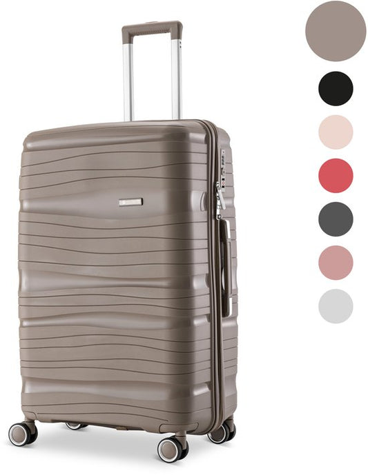 SKYCASES Travelin' Charm - Valise de voyage moyenne 24 pouces - Serrure numérique - 41x24x69 cm - 68L - Légère, imperméable et durable - Champagne
