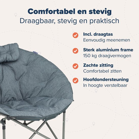 TRVLMORE Chaise de camping - XL - Pliable - Sac de transport inclus - Chaise de camping - Chaise papillon - Capacité de charge 150 kg - Gris