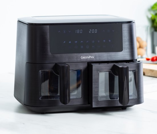 GreenPan - Double airfryer Bistro - 4L+4L - 9 programmes - Affichage digital Led - Arrêt automatique - noir - Sans PFAS