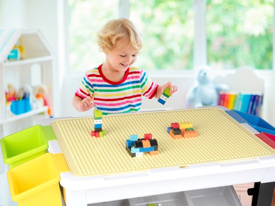 Eddy Toys 300-Piece Set of Toys - Play Table : 48 x 35 x 31 Cm - 291 Building Blocks - Storage - Plastic