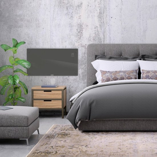 VONROC Chauffage électrique de luxe - Convecteur avec panneau en verre - 1250W/2500W- Chauffe les pièces jusqu'à 30m2 - Contrôlé par l'application (via Wifi) et manuellement - Thermostat et minuterie réglables - Gris