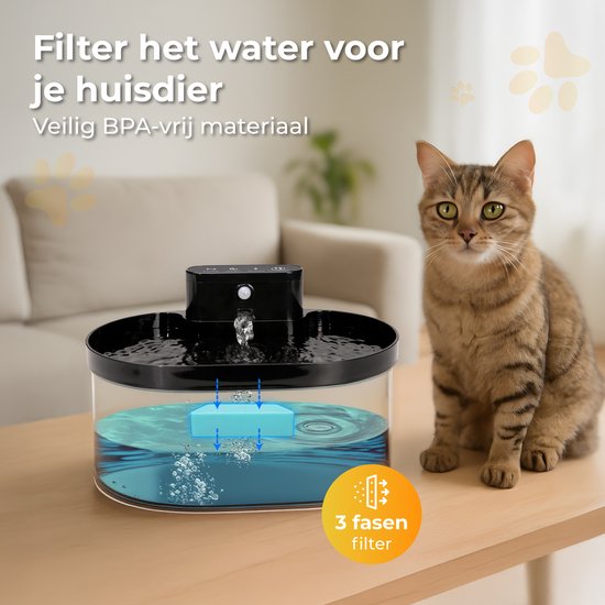 Nuvance Drinking Fountain Cat - Fontaine à eau 2.2L - avec capteur - filtre inclus - fontaine à chat silencieuse et automatique - sans fil