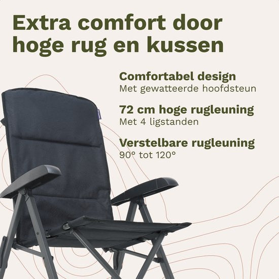 TRVLMORE Chaises de camping de luxe - pliables - 2-Pack - Capacité de charge 150KG - Sac de transport inclus - Chaise pliante - Chaise de camping - Chaise pliante - Gris