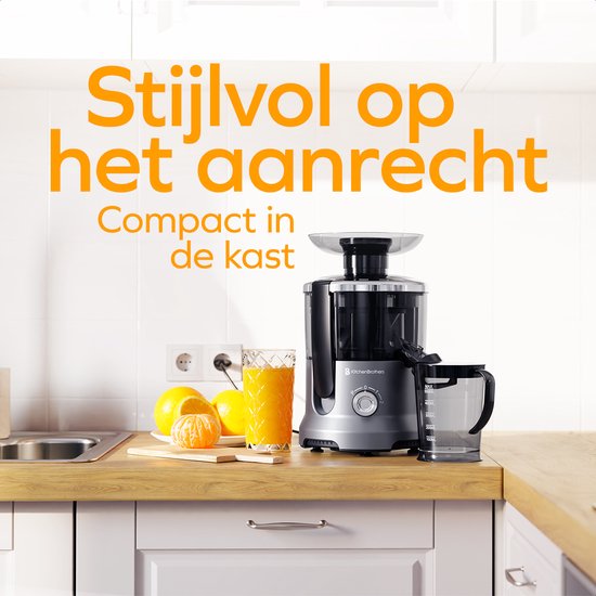 KitchenBrothers Extracteur de jus - Pour légumes et fruits - Extracteur de jus - Avec récipient à pulpe - 500ml - 600W - Argent/Gris