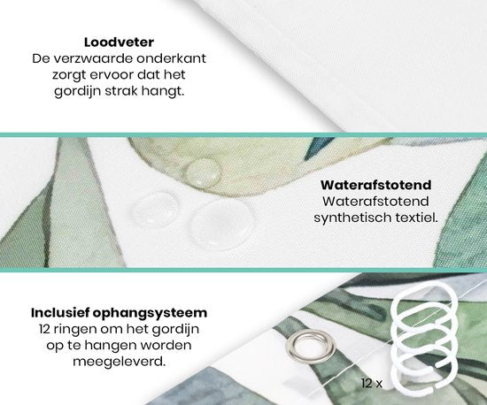 Loti Living Rideau de douche anti-moisissure - Plante suspendue - Anneaux inclus - Imperméable - Polyester - Rideau de douche 180x200 cm