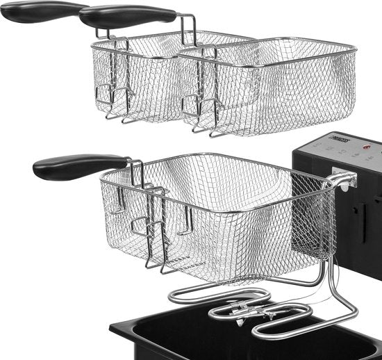 Princess Fryer 185000 - Grande friteuse - 1 grand et 2 petits paniers - 5 litres - 3270W - Hublot de visualisation - Zone froide - Filtre anti-odeurs
