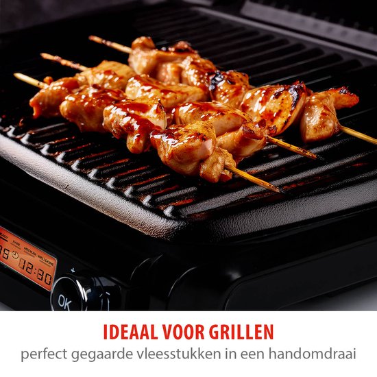 alpina Contact Grill 2100W - Appareil à sandwich avec 7 supports de gril - Gril de table avec plaques amovibles - Gril à panini 37,6 x 33,1 cm - Revêtement antiadhésif - acier inoxydable/Aluminium