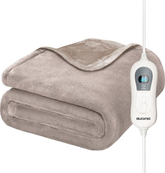Couverture chauffante électrique - Auronic - 1 personne - 3 niveaux de chaleur - avec minuterie - 160 x 120cm - Beige