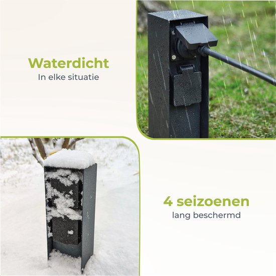 Prise de jardin Luft - Sur pilier avec mise à la terre latérale - 2 prises - Poteau de jardin - Extérieur - Etanche - Poteau - Boîte - Contact - IP44 - Noir mat - Boîte - Avec - Prise