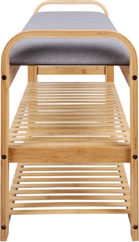 Leitmotiv Banc Arche - Bambou avec coussin gris - 100x33x50 cm - Moderne/Scandinave