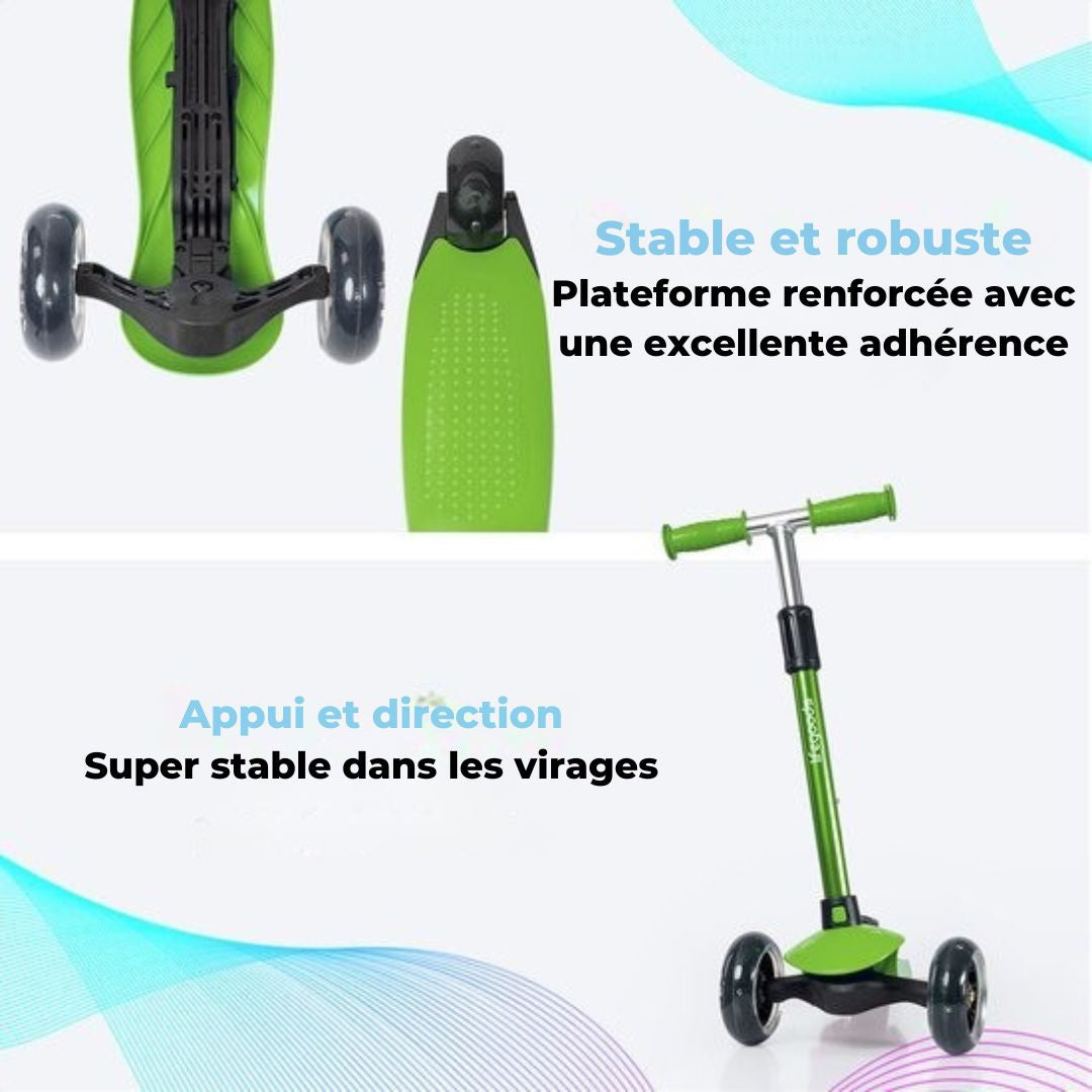 Trottinette pour enfants LifeGoods - 2-5 ans - 3 roues LED lumineuses - Hauteur réglable - Garçons/Filles - Vert
