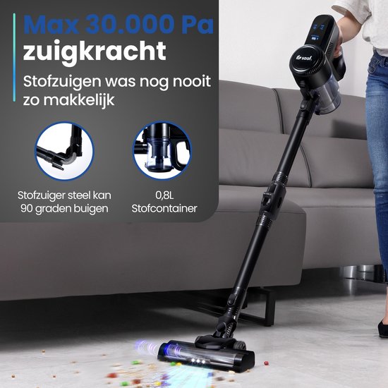 Saaf G90 Aspirateur à manche - 250W - Aspirateur à manche sans fil - Aspirateur sans sac - Set de 7 pièces avec manche pliable - 30kPa - Aspirateur à poussière - Noir