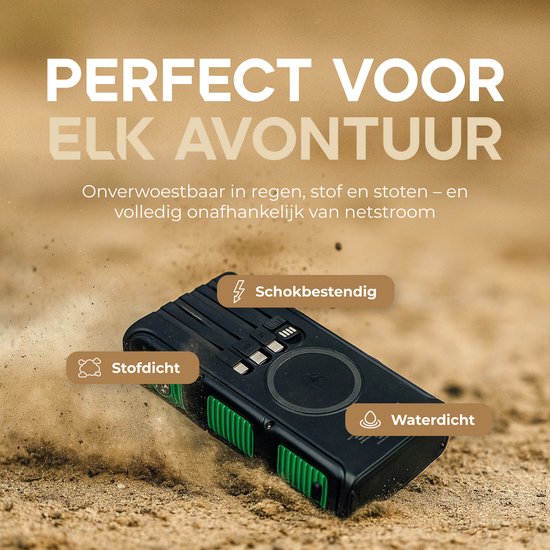 iSetchi Solar Powerbank 42800 mAh - Batterie externe - Pack d'urgence - Alimentation solaire - Chargeur rapide - Avec boussole et câble USB-C - Charge rapide 22,5W - Avec lampe de poche pratique - Vert/Noir