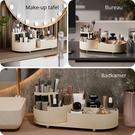 Organess - Organisateur de maquillage - Boîte de rangement - Organisateur de soins - Trousse de maquillage - Rotation à 360 degrés - Blanc laiteux
