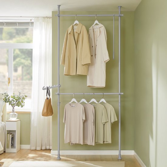 SoBuy Portemanteau télescopique - Système de rangement réglable - Système de penderie - L(75-126) × H(200-295) cm, Gris FRG109-II-HG