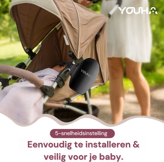 Youha Baby Rocker - Berce automatiquement votre landau ou poussette - Bascule mains libres - Berceuse pour landau - Aide au sommeil de bébé - 5 modes de berceau - Pochette de rangement et câble de chargement inclus - couleur : noir