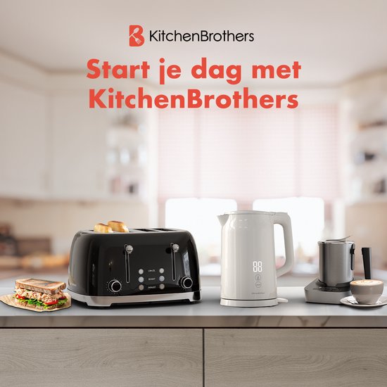 KitchenBrothers Bouilloire - 1.7L - Avec contrôle de la température - Électrique - Fonction maintien au chaud - Affichage - Double paroi - Cool-touch - 2200W - Beige