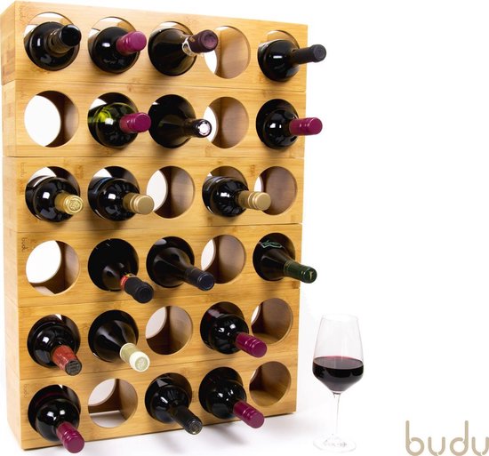 Budu Porte-bouteilles en bambou 5 bouteilles - Porte-bouteilles en bois - Empilable - Extensible - Porte-bouteilles en bois - Porte-bouteilles en bambou - Porte-bouteilles vertical - Porte-bouteilles de vin