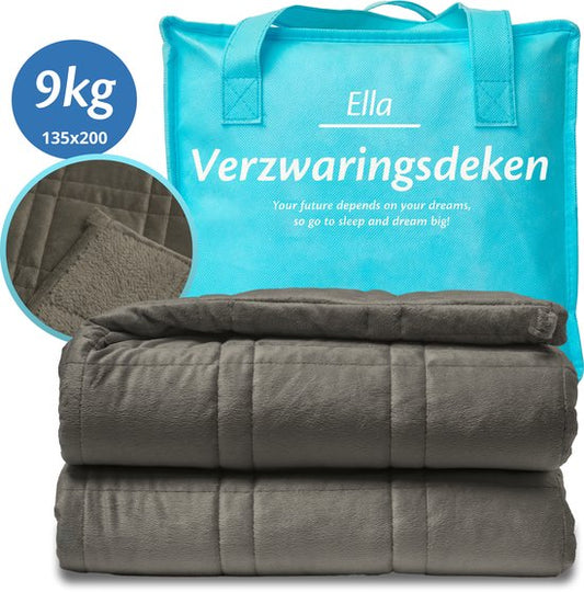 Couverture lestée Ella 9 kg - Couverture en velours et sherpa OEKO-TEX - Couverture lestée 135 x 200cm - Couverture lestée - Gris