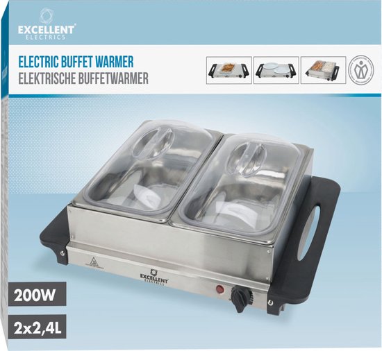 Chauffe-buffet électrique - 2 plateaux - 35 x 35 x 10 cm - Acier inoxydable